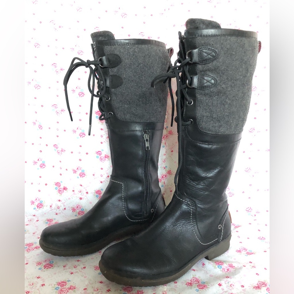 Ugg Elsa Black Leather Waterproof Tall boots. 7. Never worn outdoors.
